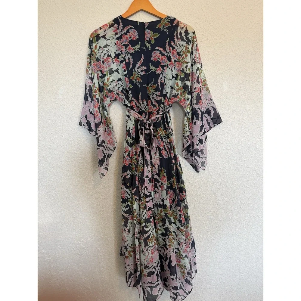 BCBGMAXAZRIA Navy Floral Silk Maxi Dress XXS Spring Wedding Guest Graduation